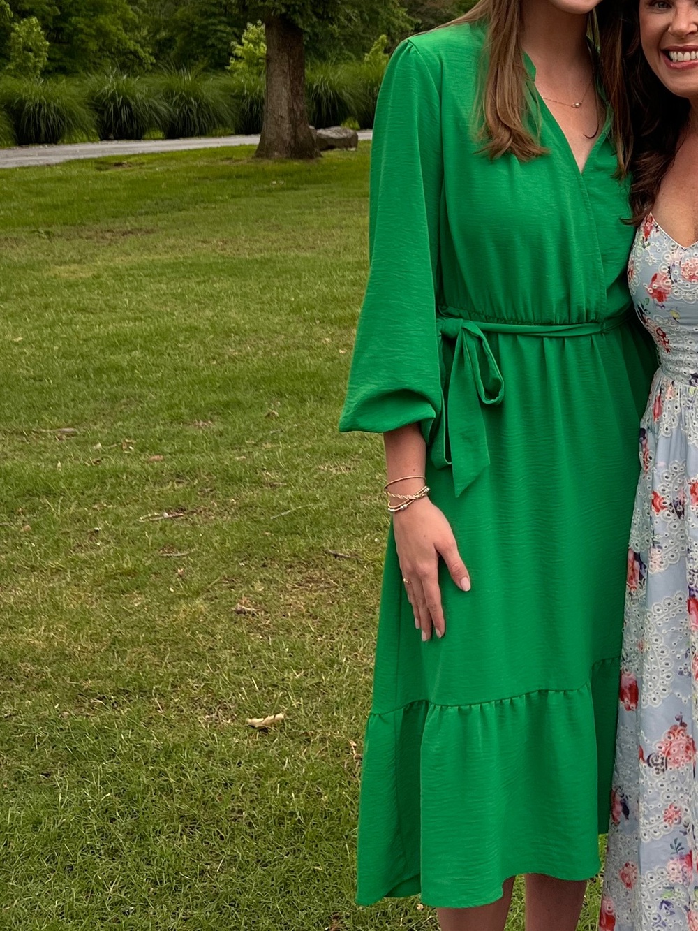 Emma & Michele Green Midi Wrap Dress with Tie Waist